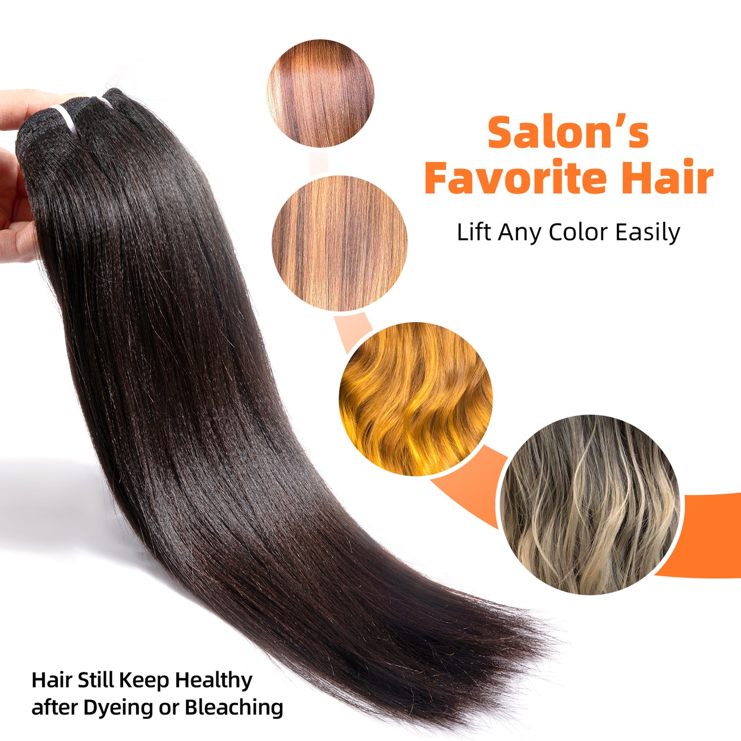 Last 5 Years Raw Light Yaki Straight Human Hair Bundles Natural Black Color (between 1b to #2), Can Lift 613 Color Easily