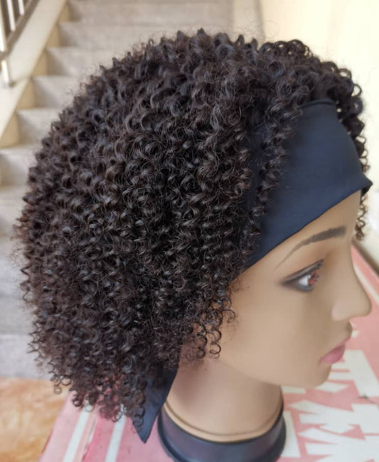 Raw 3c 4a kinky curly headband human hair wigs 180% density