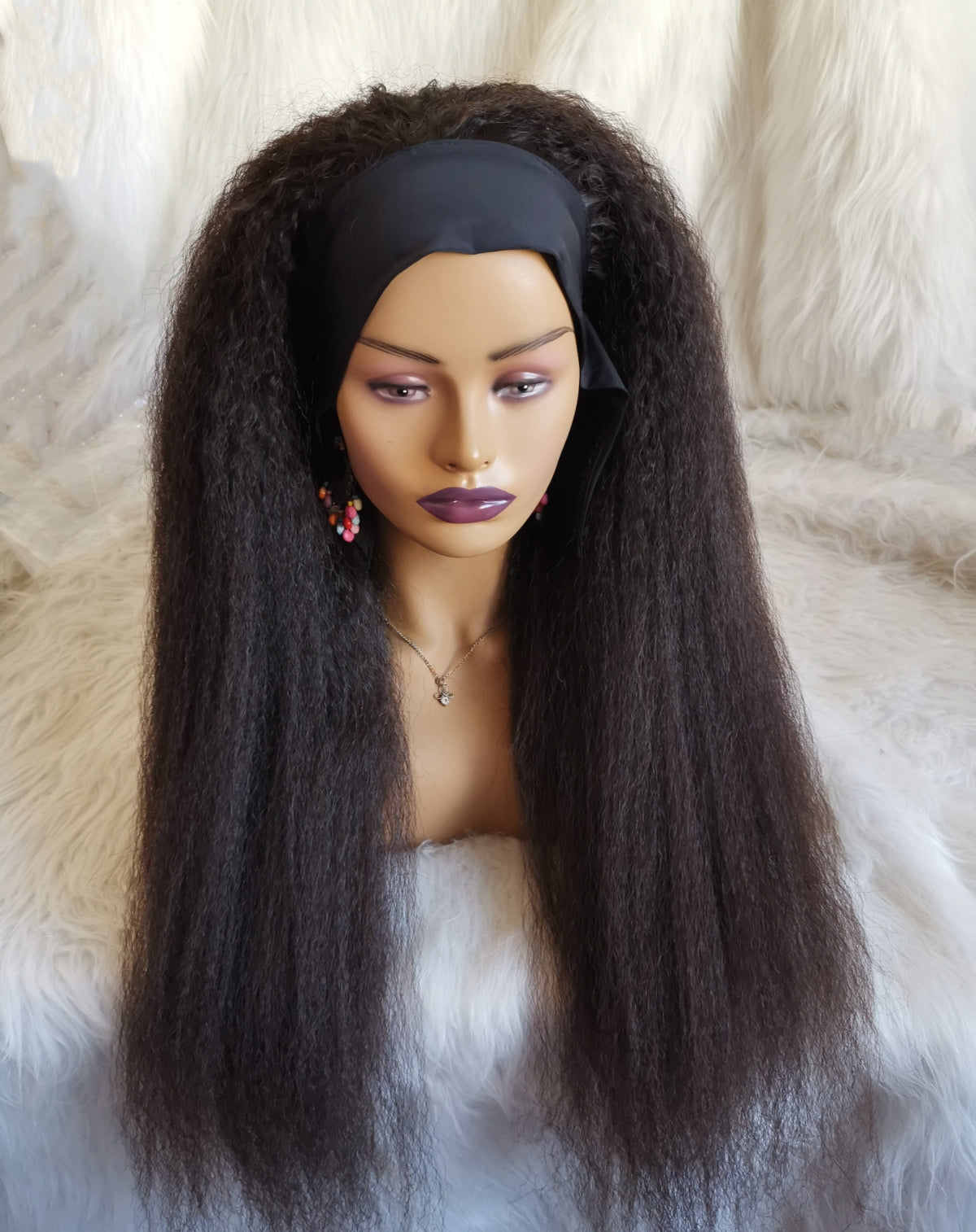 Raw kinky straight headband human hair wigs 180% density