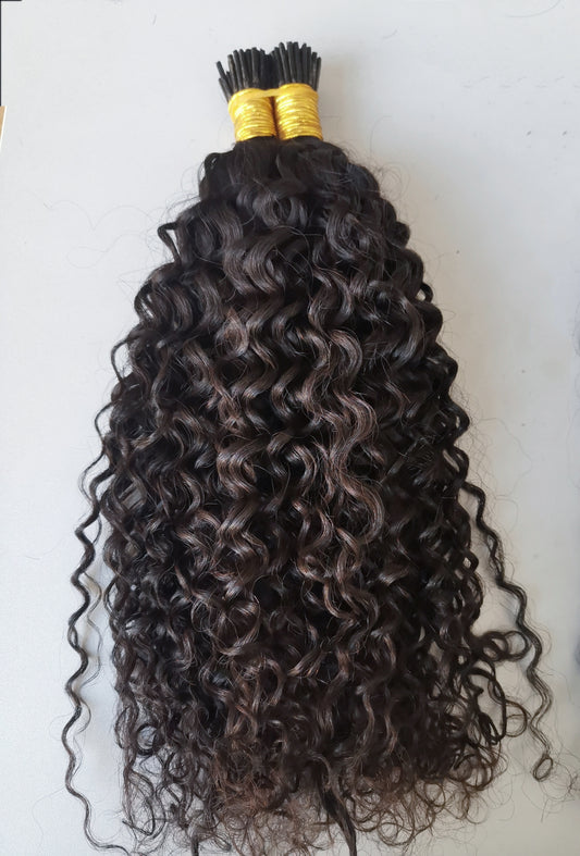 Raw tight deep curly Keratin I Tips - One Donor Human Hair Extensions