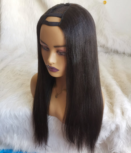 Raw Yaki Straight  U wig V part human hair wigs , 100% one donor cuticle aligned human hair